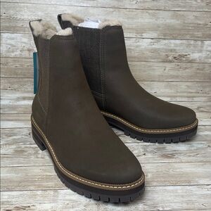 Toms Bennet Leather Faux Fur Brown Ankle Booties Size 7.5M NWT